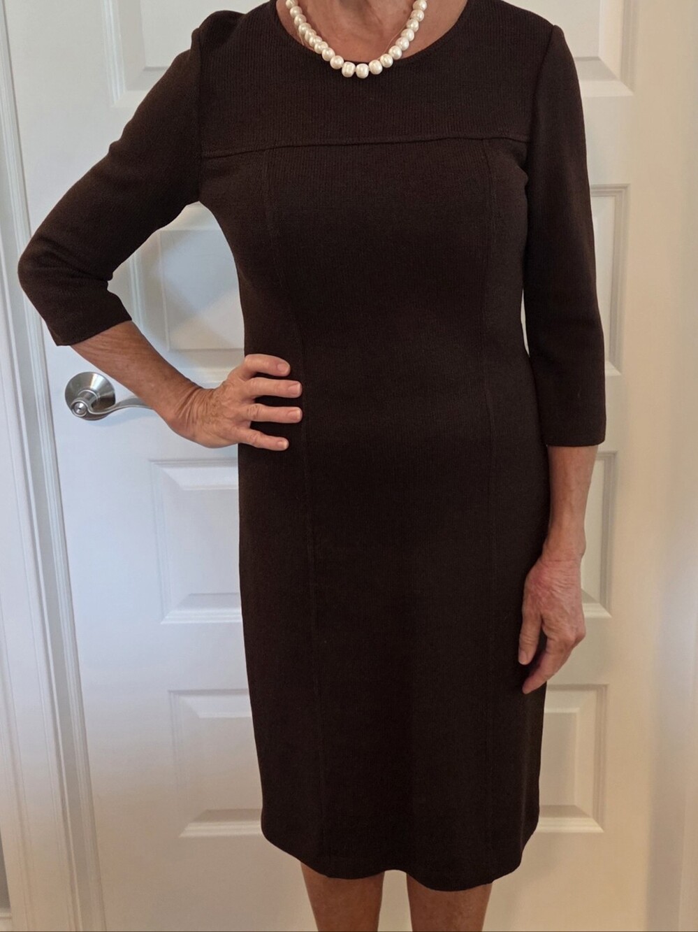 St. John Dark Brown Knit Midi Sheath Dress